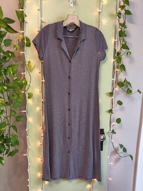 Women's Rolla Coster Black Cream Striped Collared Button Up Dress S